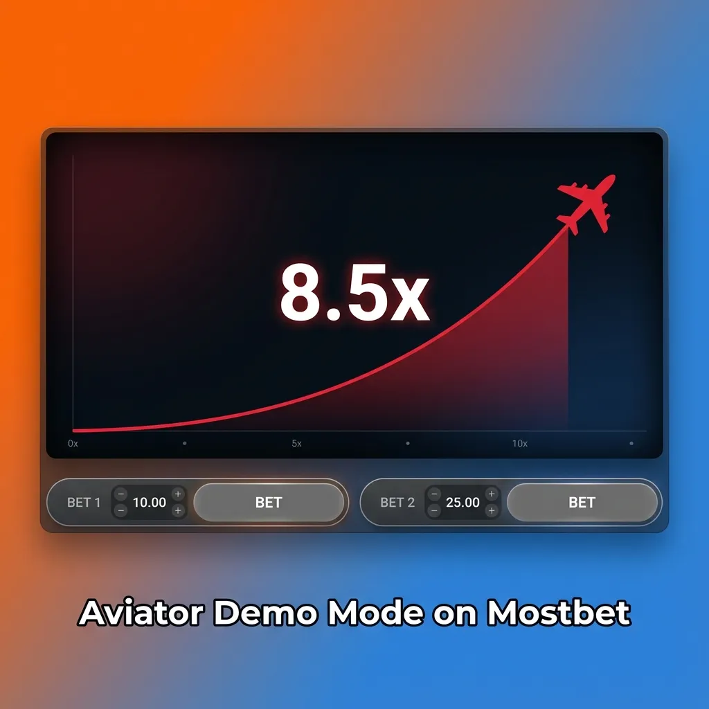 Screenshot of Mostbet Aviator demo mode interface showing flying plane, bet controls, and Indian rupee balance in virtual play