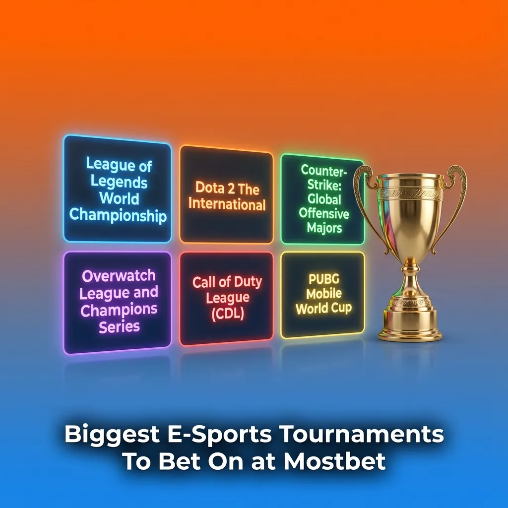 Table of top esports games and their biggest tournaments to bet on at Mostbet