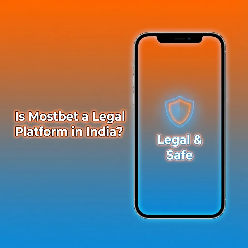 Illustration asking if Mostbet is legal in India, showing Indian user, legal scales, and online betting interface