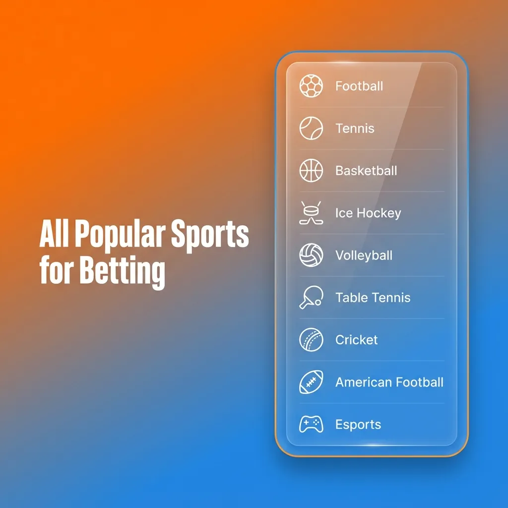 Collage of cricket, football, kabaddi, tennis and basketball icons promoting popular sports betting options