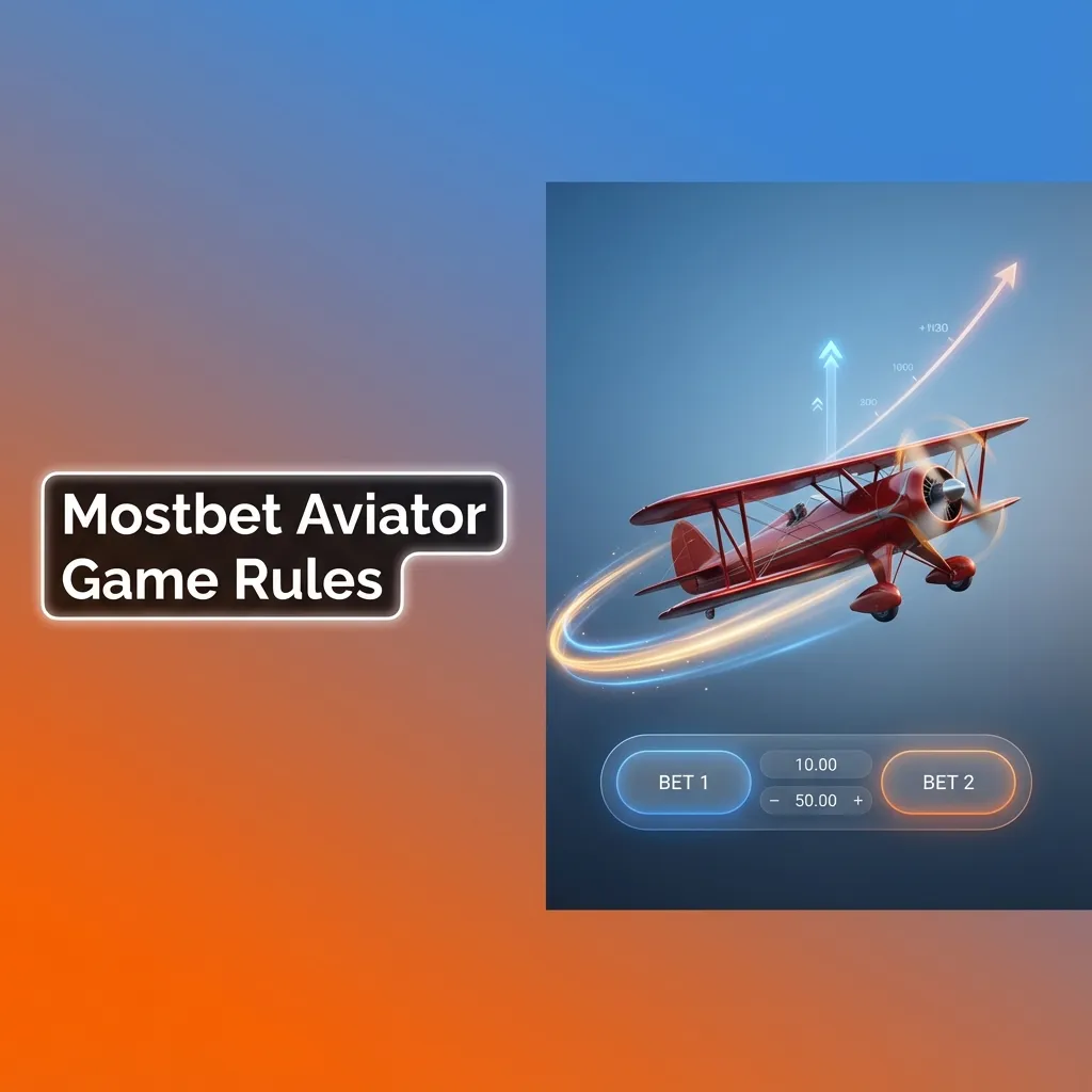 Illustration of Mostbet Aviator: red plane, rising multiplier graph, cash-out button, and bet panel in INR for Indian users