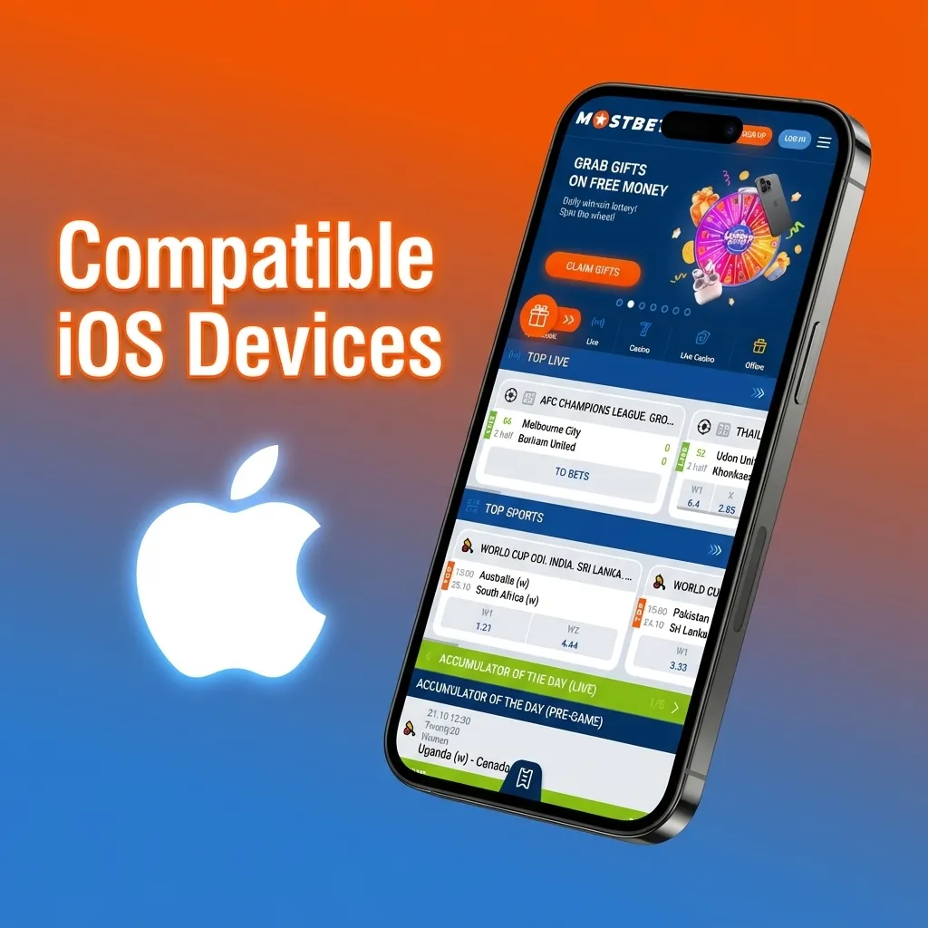 Graphic listing compatible iPhone models for the Mostbet iOS app, from iPhone X to iPhone 15 Pro Max