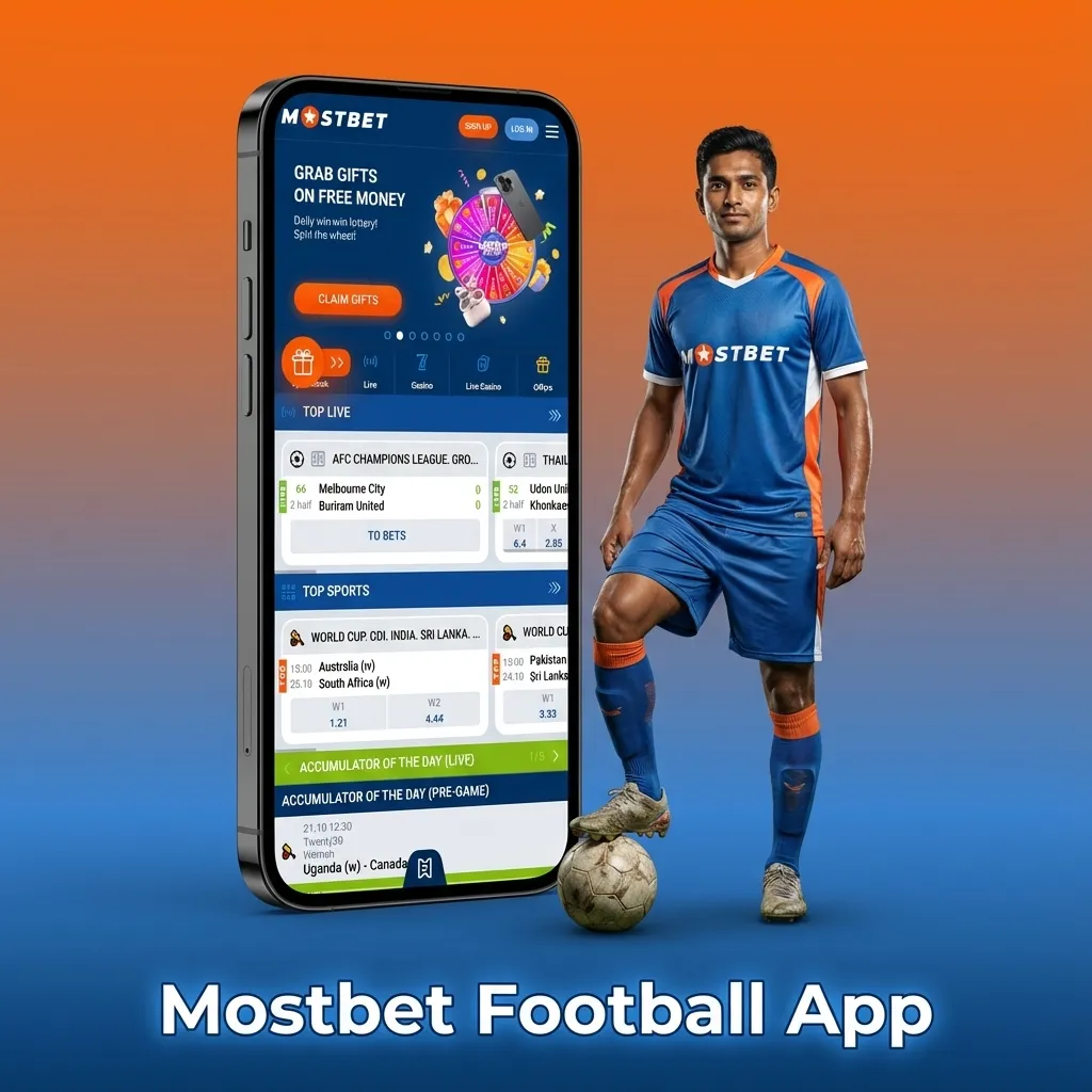 Smartphone screens showing the Mostbet football betting app interface on Android and iOS.