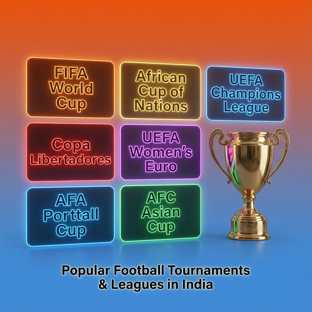 Infographic of global and Indian football leagues and tournaments popular for online betting in India