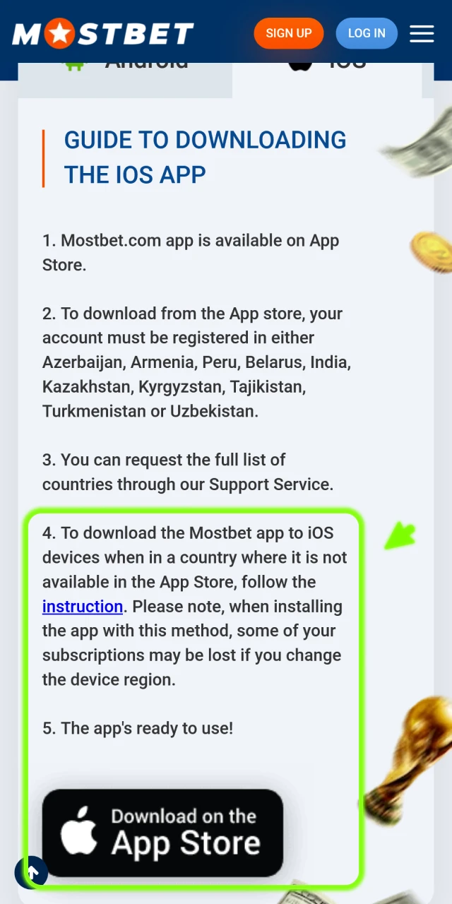 Locate the mobile application category to find the Mostbet App.
