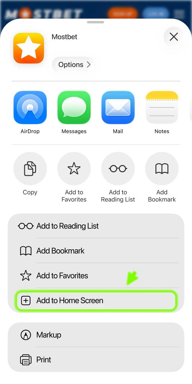 Add the shortcut to your device to access the Mostbet App.