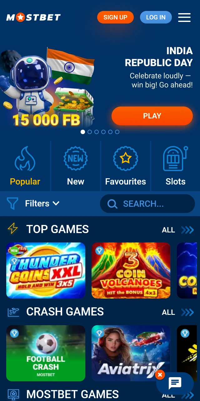 Play exciting games in the Mostbet app India Casino section.