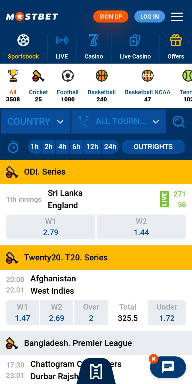 Place your bets on various events in the Mostbet app India Sportsbook.