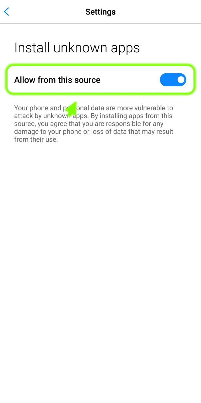 Adjust your Android settings to allow the Mostbet installation.