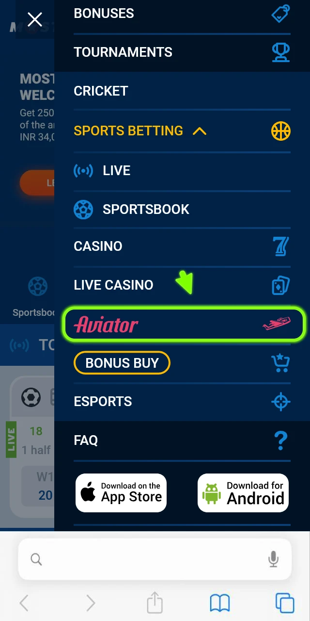 Open the iOS app and check your Mostbet Aviator bonuses.