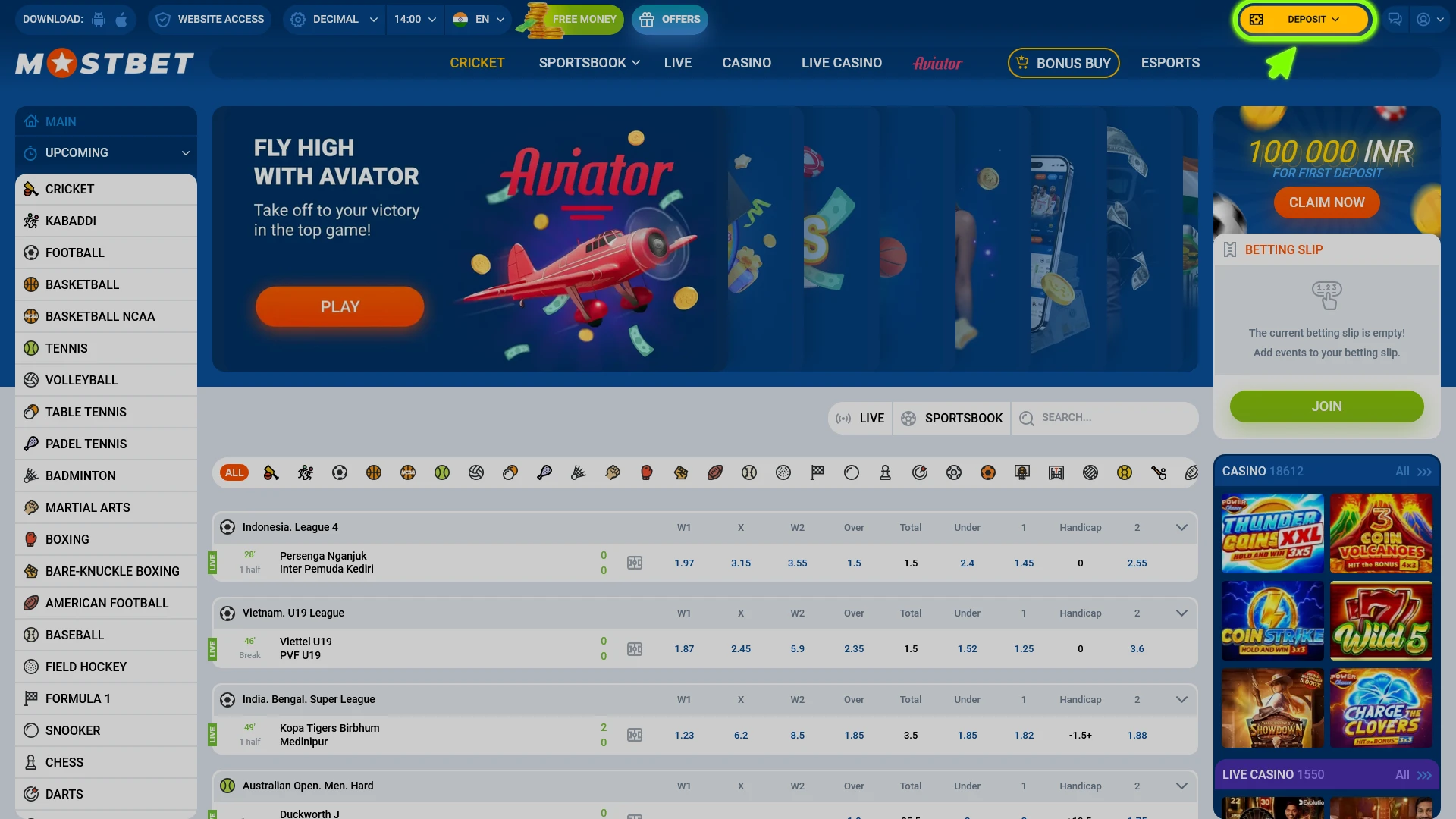 Deposit funds into your Mostbet profile and start playing Aviator.