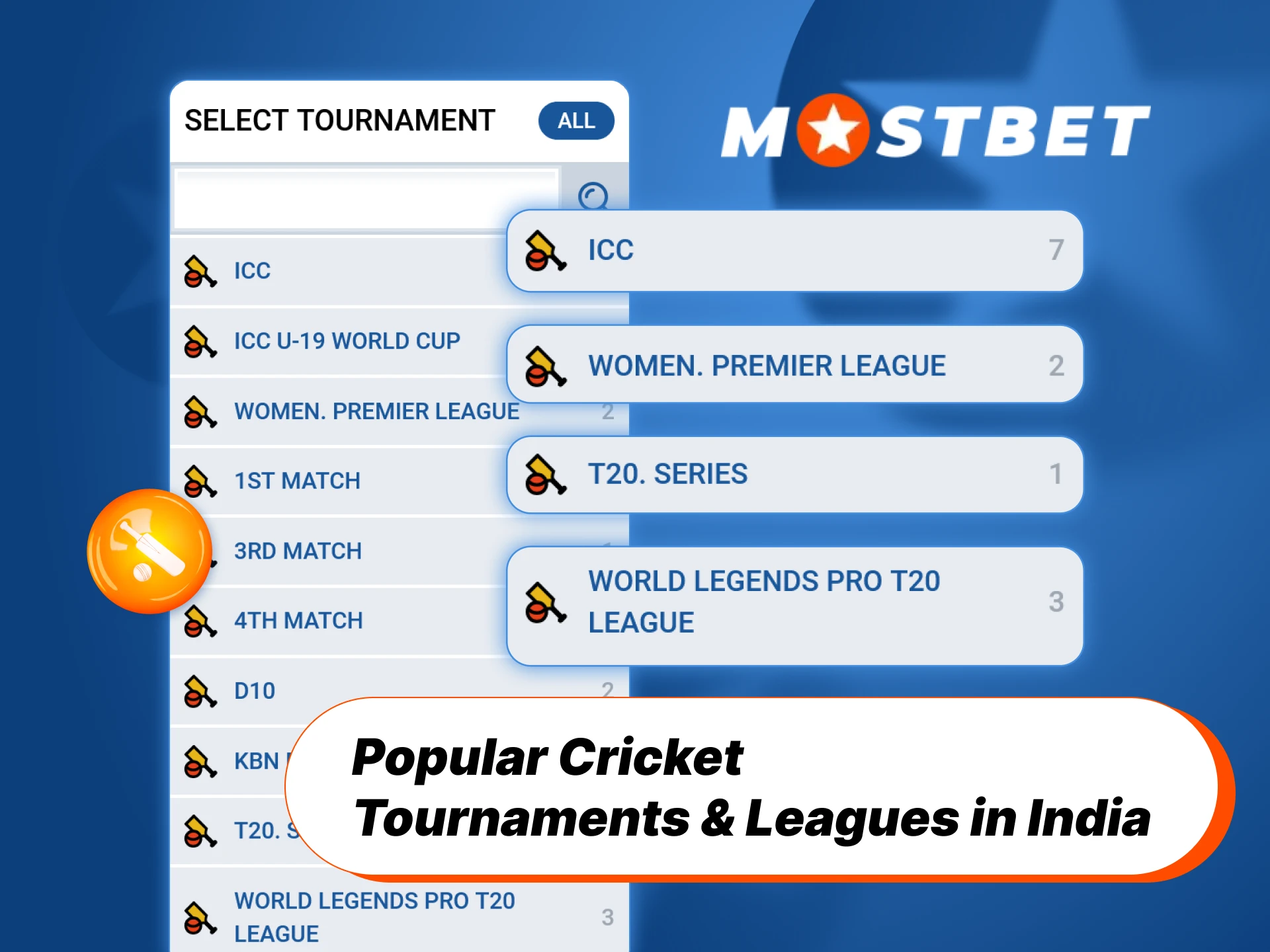 Bet on the IPL and other popular cricket tournaments with Mostbet.