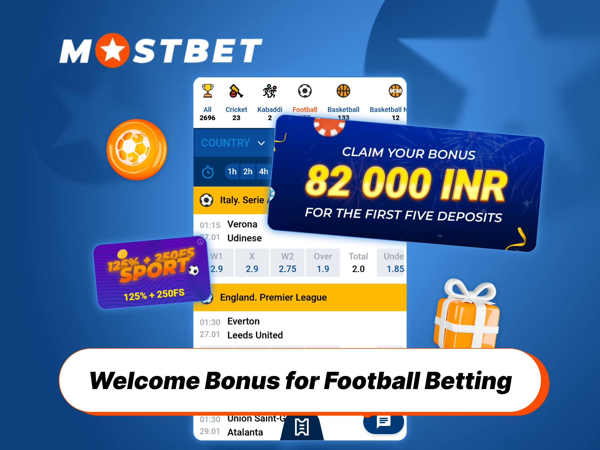 Claim a generous welcome bonus for Mostbet football betting today.