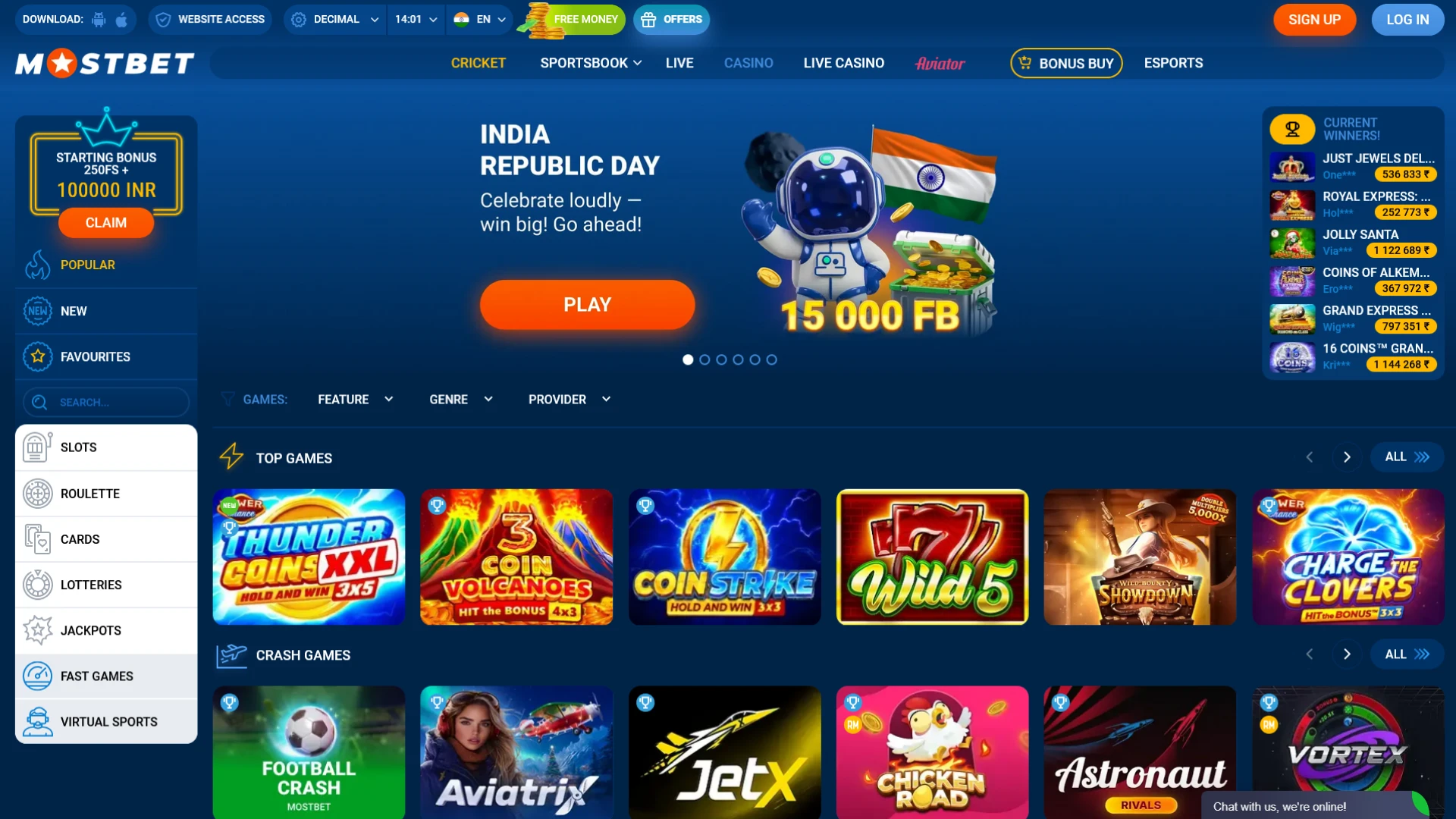 Open the Mostbet India Official Website casino section to play.