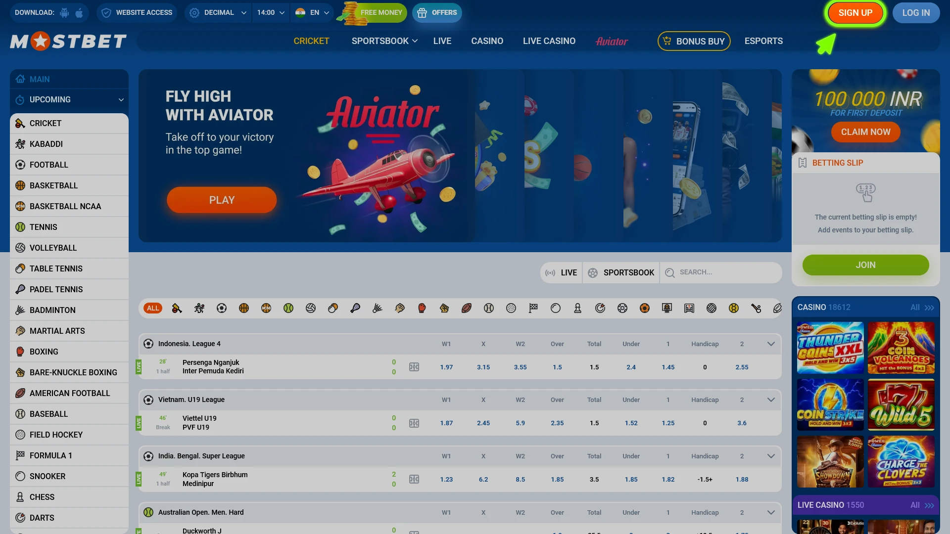 Use the Sign Up button to initiate Mostbet registration.