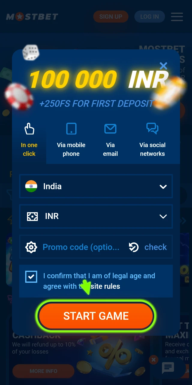 Log in to your profile after completing the Mostbet app registration.