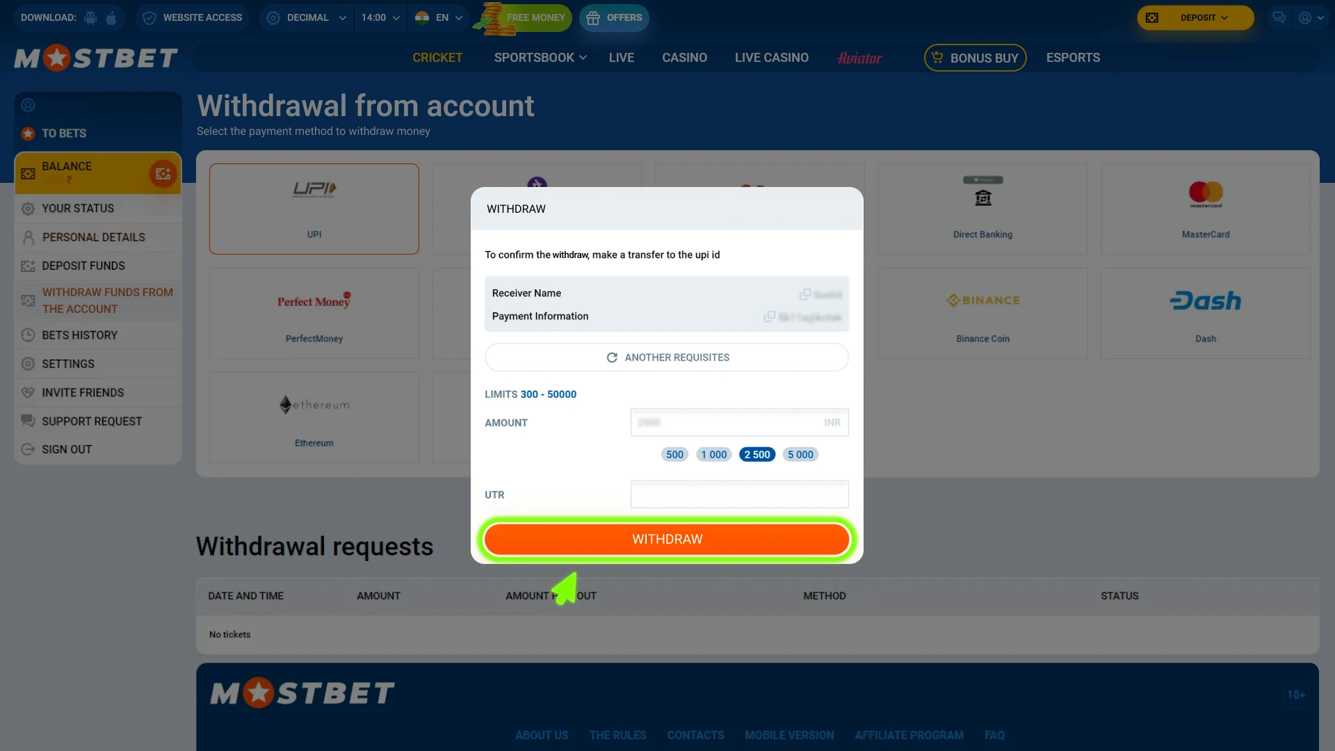 Confirm the request to finalize your Mostbet withdrawal in India.